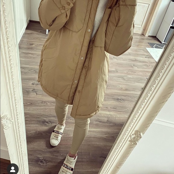 ZARA Water Repellent Overshirt Shacket Puffer Coat in color Tan - Picture 4 of 7